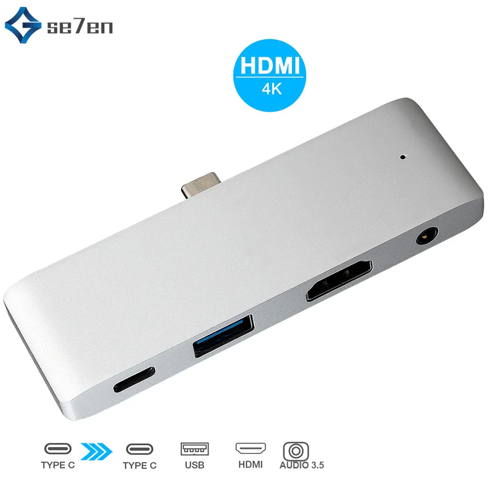 Концентратор usb type C адаптер 4 дюйма 1 USB type C док-станция для MacBook Pro с USB-C 4K HDMI кардридер usb 3,0 и 3,5 мм разъем для наушников