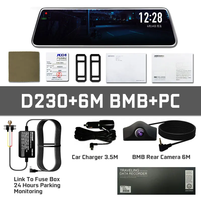 JADO D230 Stream зеркало заднего вида Автомобильный видеорегистратор Камера FHD 1080 P видеорегистратор ночного видения - Название цвета: D230-6MBMB-PC