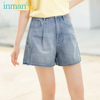 

INMAN 2020 Summer New Arrival Mill White Fashion Splicing Fold Slimmed Hongkong Style Half Length Jeans