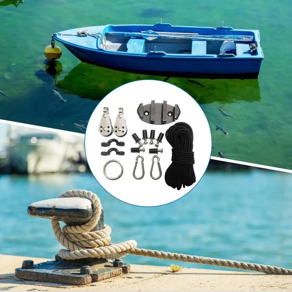 Kayak Canoe Anchor Trolley Kit Water Sports Cleat Rigging Ring Pulleys Pad Eyes Well Nuts Screws Kayak Accessories Set