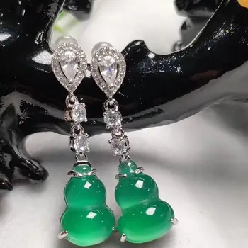 

925 Pure Silver Natural Green Emerald Earrings Long Daughter