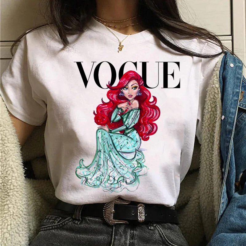 white-A314-3 Женская рубашка Vogue Принцесса печать футболка Мода 90s Harajuku с коротким рукавом Футболка ulzzang девушка уличное платье рубашка футболка - Цвет: white-A314-3