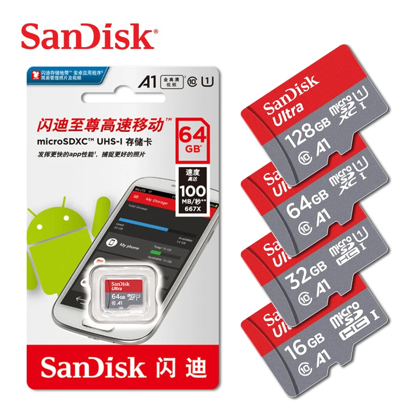 sandisk микро sd карты Class10 TF card16gb 32 Гб 64 Гб 128 Гб карта памяти для телефона и настольного ПК с адаптером селфи-стик подарок