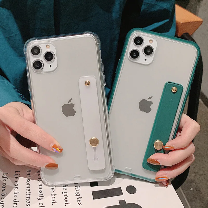 100Pcs Wrist Strap Candy Color Phone Case For iPhone 12 Mini 11 Pro Max XR XS Max X 6 6S 7 8 Plus Shockproof Cover For i 12 SE2