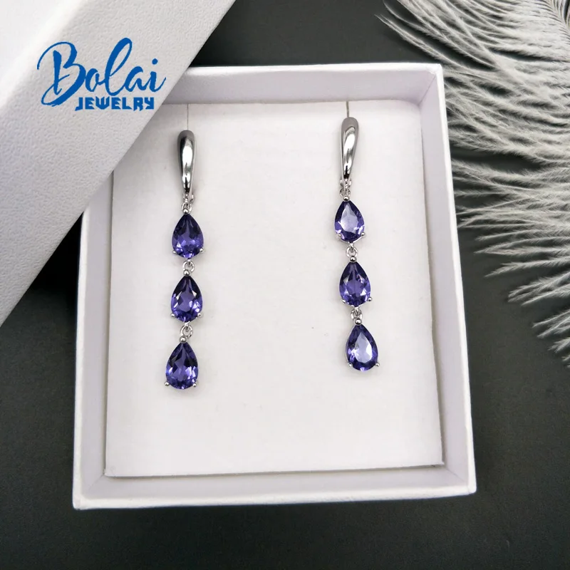 Bolaijewelry, 925 серебряная серьга нано Танзанийская Груша 6*9 мм, создан элегантный дизайн ювелирных изделий для женщин Повседневная одежда