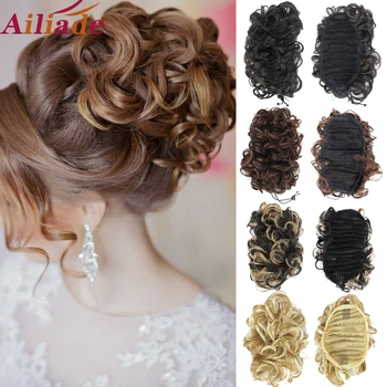 

AILIADE Messy Hair Bun Clip in Hair Extension 2 Comb Curly Hair Chignon Synthetic Hair Drawstring Chignon For Women Wedding