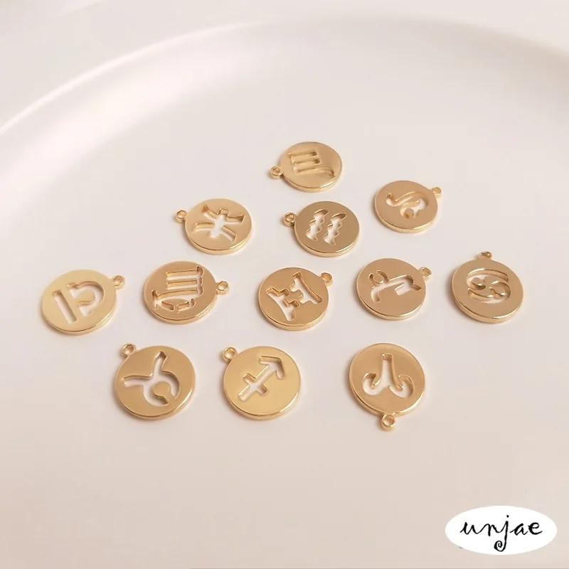

Custom 14K bag gold color tag 12 constellation hollow out round Tag Pendant hand accessories DIY bracelet necklace accessories