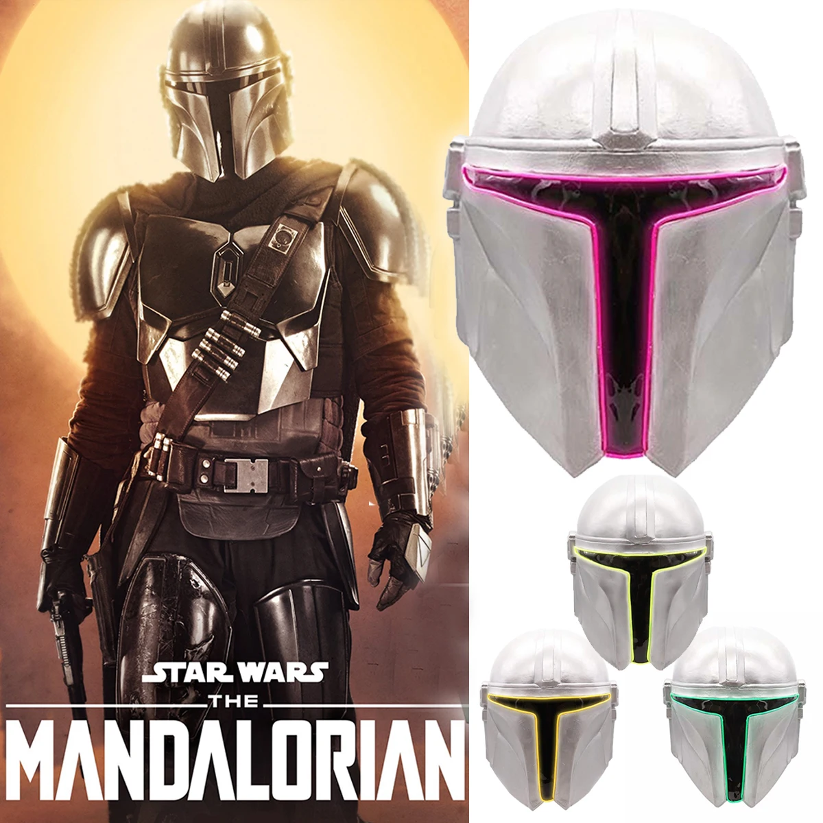 

The mandalorian Mask Latex Glowing Belt Zorri Bliss Masks for Halloween Cosplay Costume Props Full Face Helmet Stormtrooper