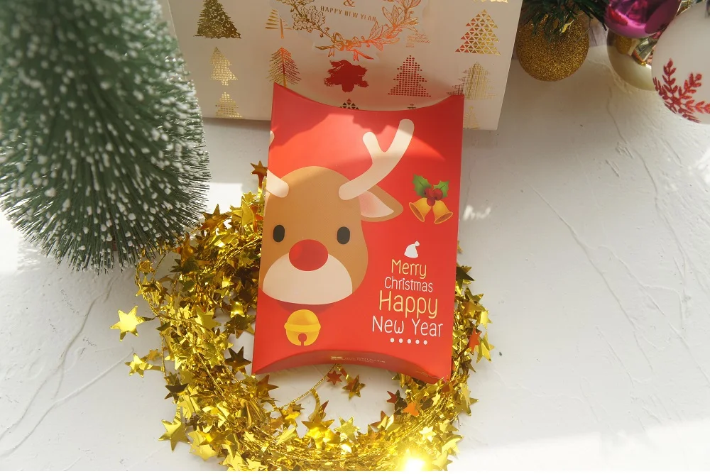 15,5*10,5 см 10 шт. с Рождеством Санта Клаус Лось коробка в форме подушки в подарок для конфет и печенья сладкий упаковка небольшой Рождественский подарок использования