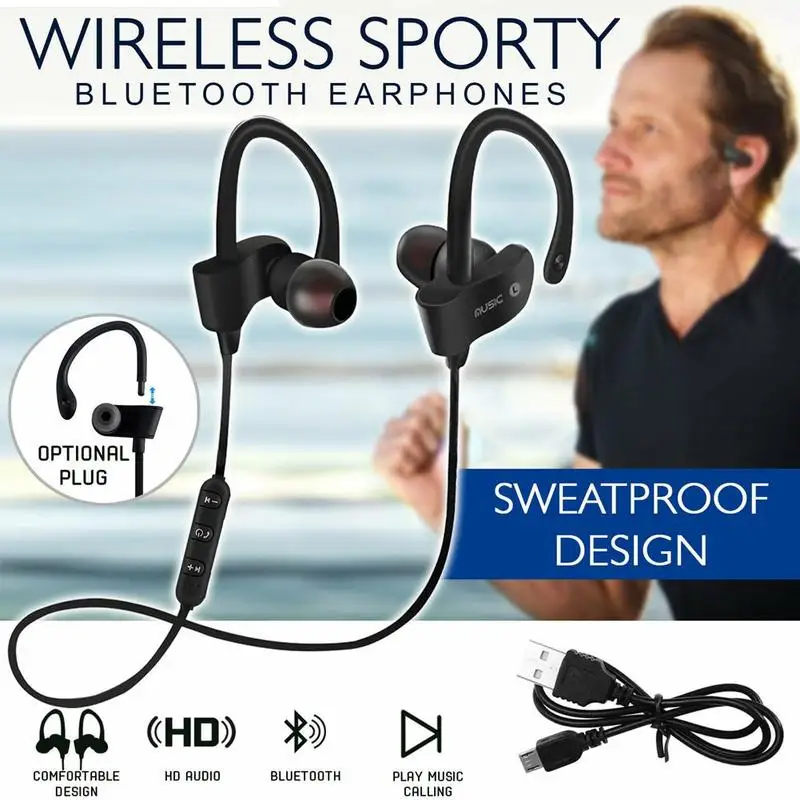 Спортивные наушники для бега, Bluetooth, беспроводные наушники с шумоподавлением, гарнитура для мобильных телефонов, музыкальные басы, водонепроницаемые наушники
