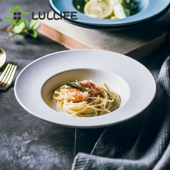 

9 inch Ceramic Dinner Plate Spaghetti Curry Noodles Soup Serving Bowl Larger Round Dishes and Plates Tableware Dinnerware Plate