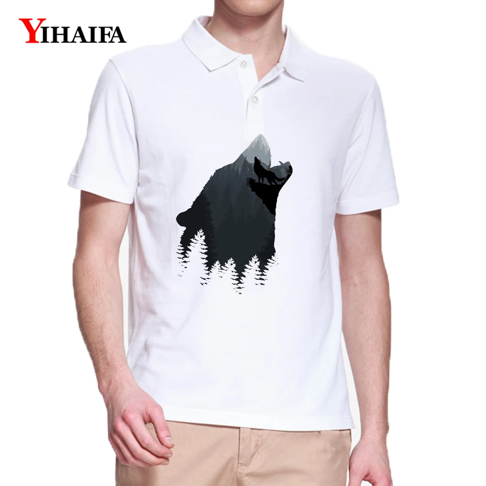 

YIHAIFA Fashion Men's Polo Shirt Casual Forest Wolf Printed Polos Short Sleeve Harajuku Understshirt Tops