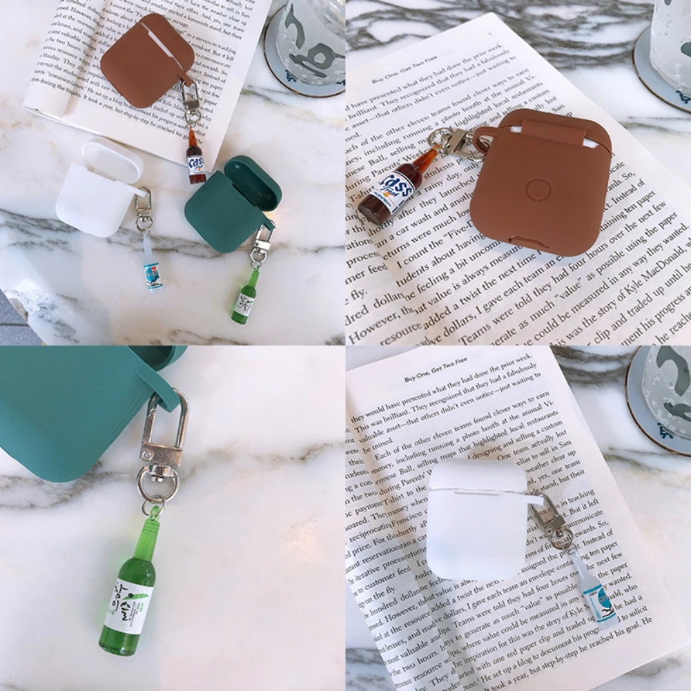 Подвеска в виде бутылки вина брелок декоративный силикон чехол для Apple Airpods 1/2 Bluetooth наушники анти-осень чехол сумка