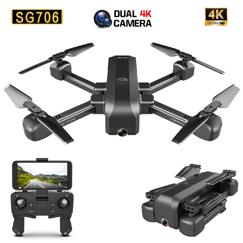 Дрон Радиоуправляемый SG706 с 50-кратным увеличением Wi-Fi FPV 4K/1080P двойная камера