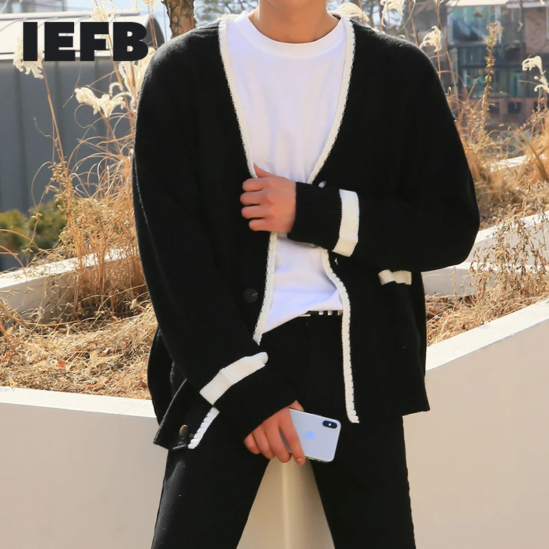 Promoción IEFB-suéter suelto de moda coreana para hombre, prendas de vestir informales con una hilera de botones, ropa de punto para primavera y otoño, 9Y4237 YDwpeyzN5g3