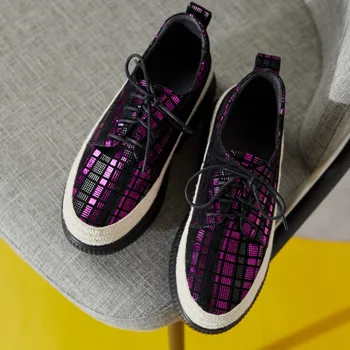 

MLJUESE 2020 fashion sneakers sheepskin purple color lace up autumn spring Vulcanize Shoes female sneakers party dress size 42