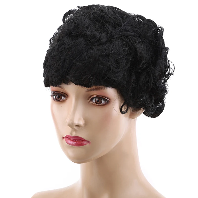 55 см короткий черный Африканский рулон черный парик эльф срезанный синтетический парик афро-американский женский высокая температура проволока окружность волос - Цвет: black
