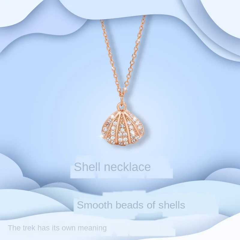 

100% 925 Sterling Silver Necklace for Women Shell Fan Shape Pearl Pendant Necklace Fashion Jewelry Simple Chain on the Neck Gift
