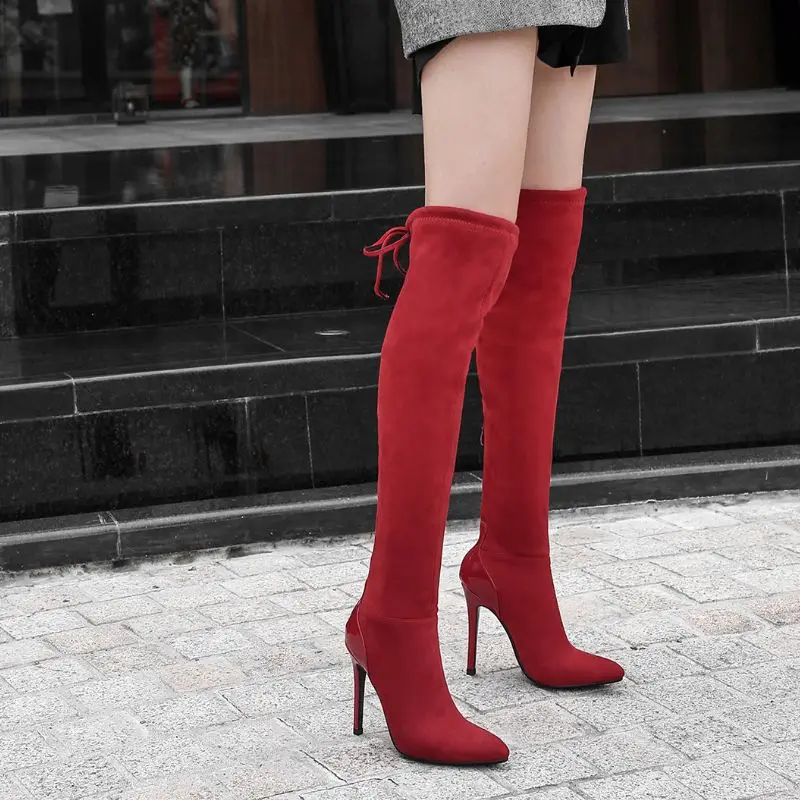 TAOFFEN/; женские пикантные высокие сапоги на высоком каблуке; 4 цвета; удобные высококачественные сапоги выше колена с острым носком; размеры 34-43