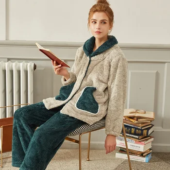 

Autumn Winter New Arrival Women's Plush Pajama Sets High Quality Velvet Long Sleeve Trousers Two-Piece Leisure Home Service