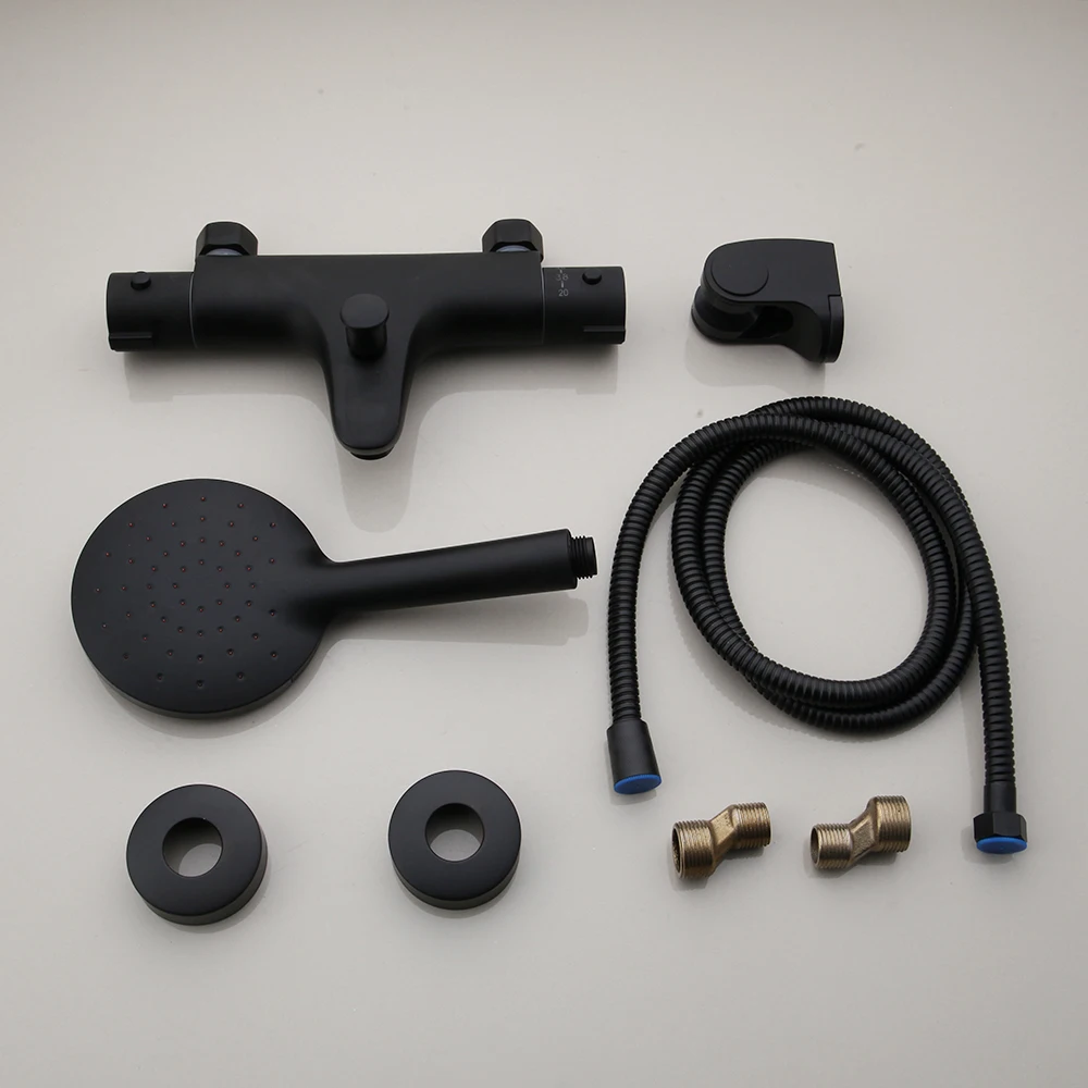 Monite Wall Mounted Thermostatic Mixer Taps Matte Black Shower Faucet Set Exposed Bathtub Basin Sink Faucet Hand Shower Set bathtub faucet shower set shower faucet