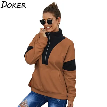 

2020 New Autumn Winter Zip Sweatshirt Women Long Sleeve Patchwork Plus Size Vintage Pullover Tops Fsahion Streetwear Sweatshirts