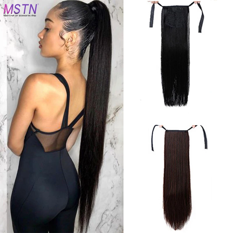 

MSTN 5 Size Long Straight synthetic Ponytail Strap Black/Brown Heat Resistant Wig Clip in Hair Extension Headwear