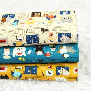 

Half Yard Thicken Cotton Fabric Northern Europe Cartoon Cat Print Handmade DIY Bag Material 100% Cotton CR-585