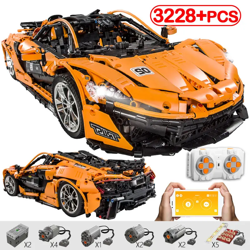 

3228pcs Legoing Technic Series McLaren P1 Orange Racing Car Set APP RC Model Building Blocks Power Motor Function Toys For Kids