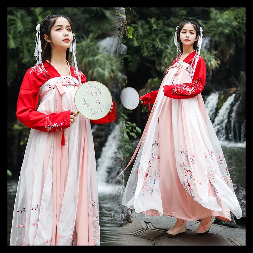 Hanfu фея косплей Традиционный китайский национальный костюм для женщин Винтаж Тан Костюм Древний китайский стиль Emboridery Новогодняя одежда - Цвет: Color5