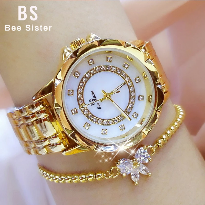 Новые часы для женщин, большие женские Стразы, кварцевые наручные часы, роскошные женские брендовые золотые часы с бриллиантами, relogio