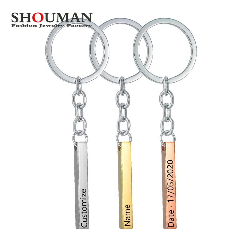 

SHOUMAN Exquisite Anti-lost Bar Keychain Four Side Personalized Customized Family Car Child Lover Pets Name For Men Women Gift