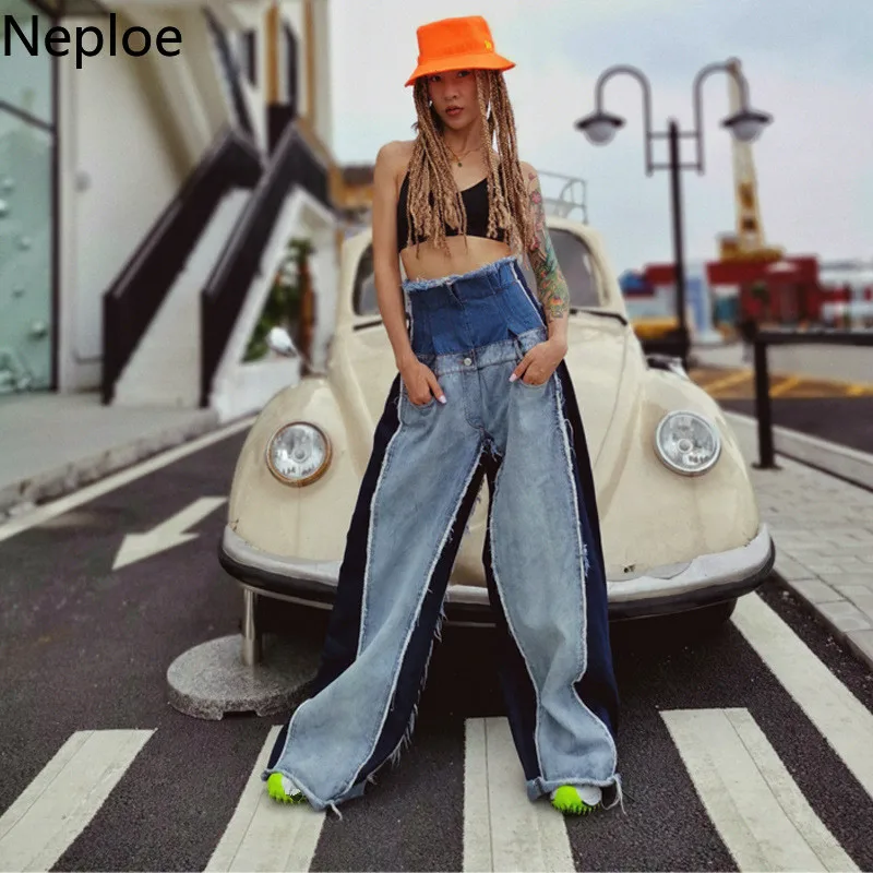 Neploe новые свободные джинсы с высокой талией для женщин, модные, подходящие, цветные, полосатые, свободные, Осенние, уличная, 46207