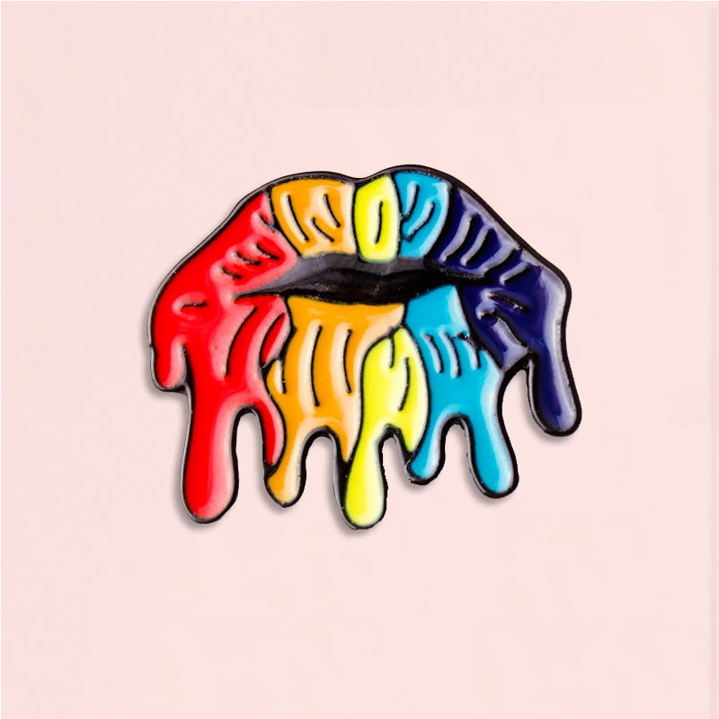 Cartoon Rainbow Lip Enamel Pin Colorful Lip Badge Brooch Denim Shirt