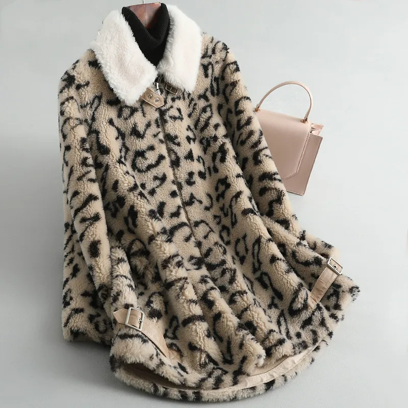 Beige Натуральное меховое пальто, женская зимняя куртка, корейский леопард, шерсть, меховые пальто и куртки, женская одежда, манто Femme Z070K KJ3772 - Цвет: Beige