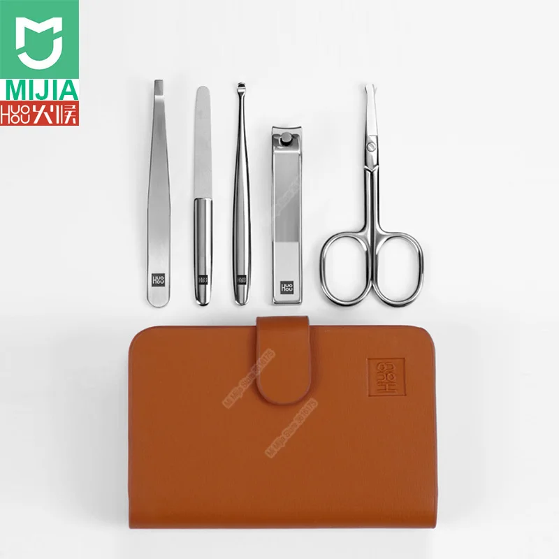

5pcs Newest Xiaomi Huohou Nail Clippers Nose Hair Trimmer Portable Travel Hygiene Kit Stainless Steel Nail Cutter Tool Set