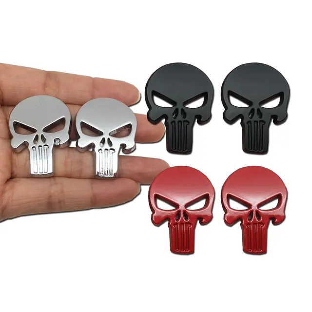 2 PCS Car Styling 3D Metal Stickers Skull Emblem Decal Badge Car Waterproof Sticker Auto Red Black Sliver