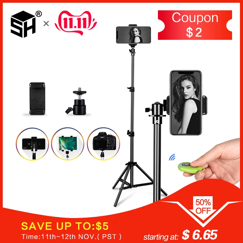 Billig 1 4 schraube Kopf Universal Tragbare Aluminium Stand Mount Digital Kamera Stativ Für Telefon Mit Bluetooth Fernbedienung Selfie