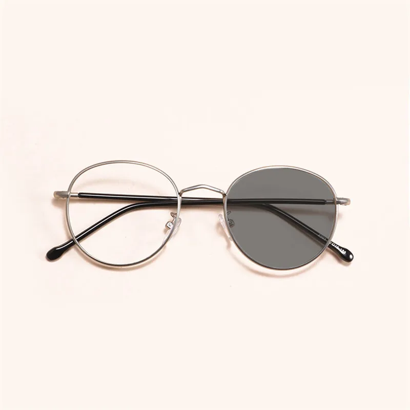 Модные круглые Оптические солнцезащитные очки для близорукости, солнечные фотохромные готовые оптические очки, очки для близорукости, оправы FML - Цвет оправы: silver-250
