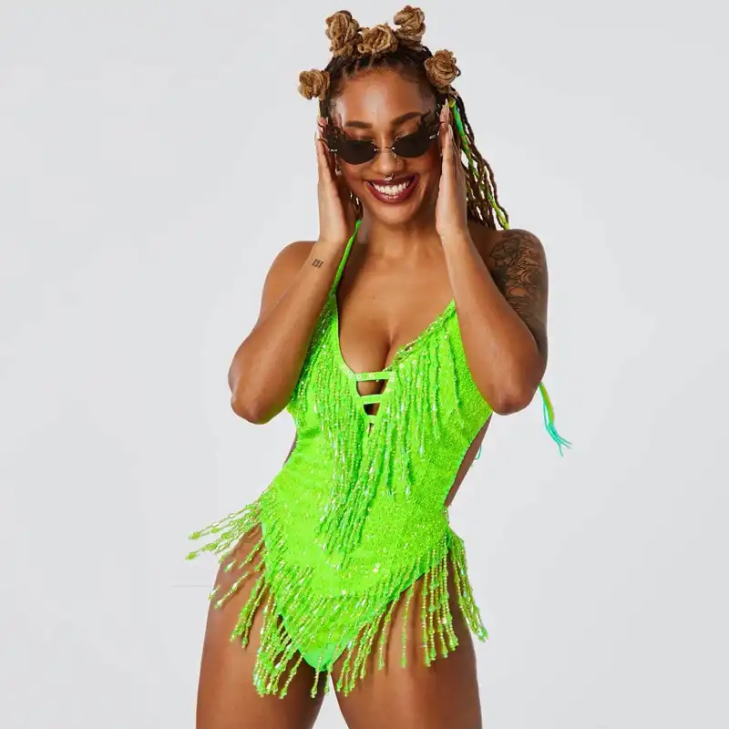 green sequin bodysuit