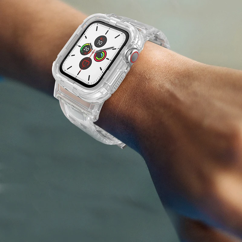 Transparent Strap for apple watch band 44mm 42mm 40mm 38mm silicone  bracelet\u0026Protective case for iwatch apple watch 6/5/SE/4/3/2 - AliExpress  Watches