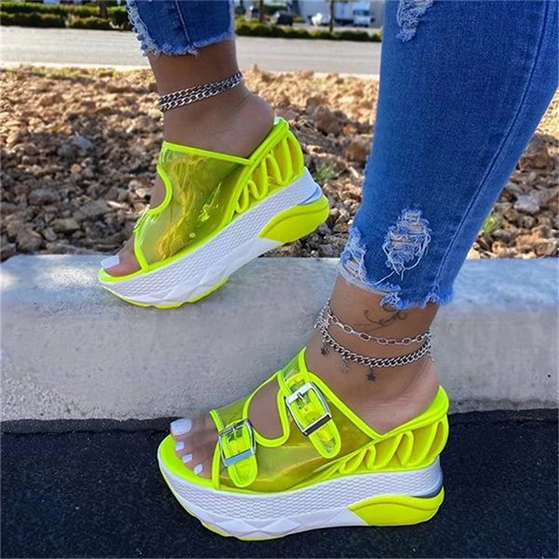 Woman Sandals Summer Slippers Air Cushion Ladies Sandal PVC Super High Platform Buckle Straps Summer Female Shoes