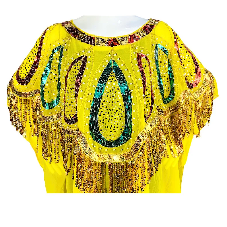 Women's Fashion Classic Design African Clothes Dashiki Abaya Chiffon Sequin Tassel Batwing Loose Versatile Dresses Free Size african culture clothing