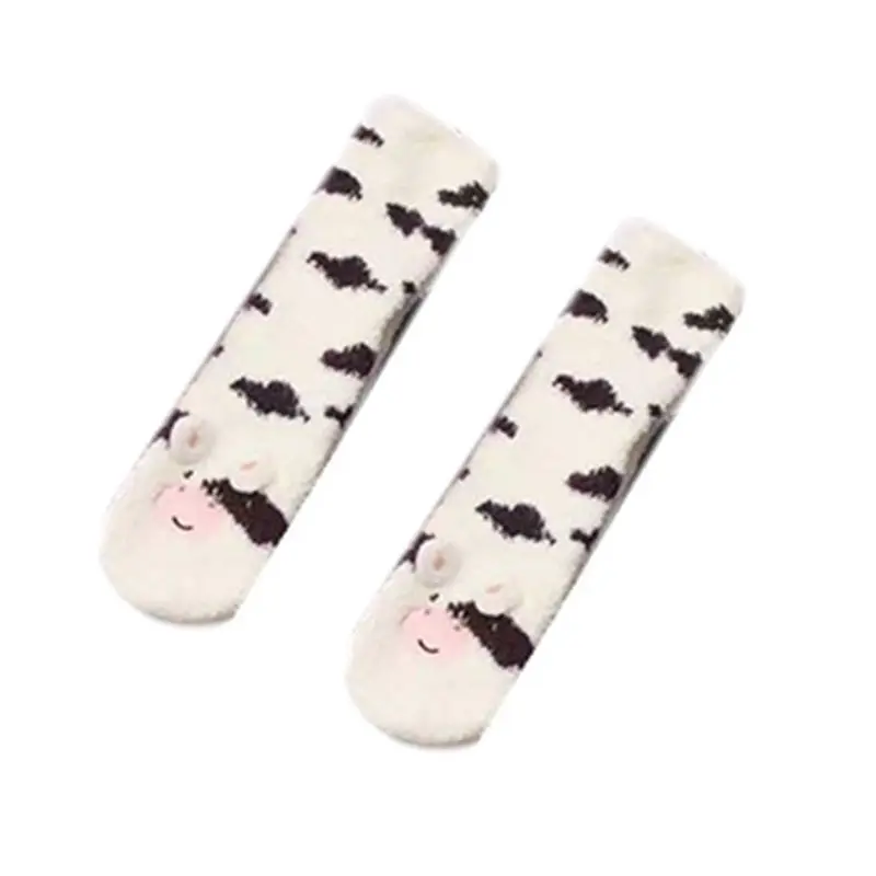 Милые женские зимние носки без пятки средней длины для девочек; домашние утепленные тапочки; носки-тапочки для сна; F3MD