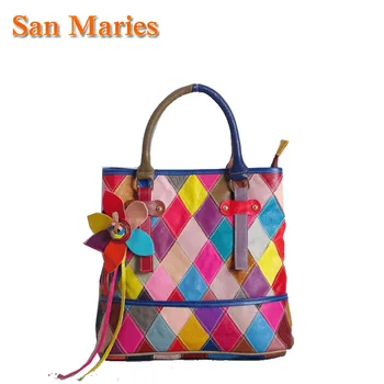 

San Maries Vintage Flowers Genuine Leather Luxury Handbags Women Messenger Bags Designer Shoulder Bag Female Tote Bolsos Mujer