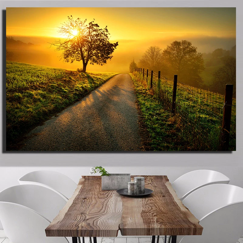 Pintura de paisaje de puesta de sol hermosa, impresión en lienzo  impermeable, imágenes artísticas de pared de gran tamaño para sala de  estar, envío directo - AliExpress Hogar y jardín