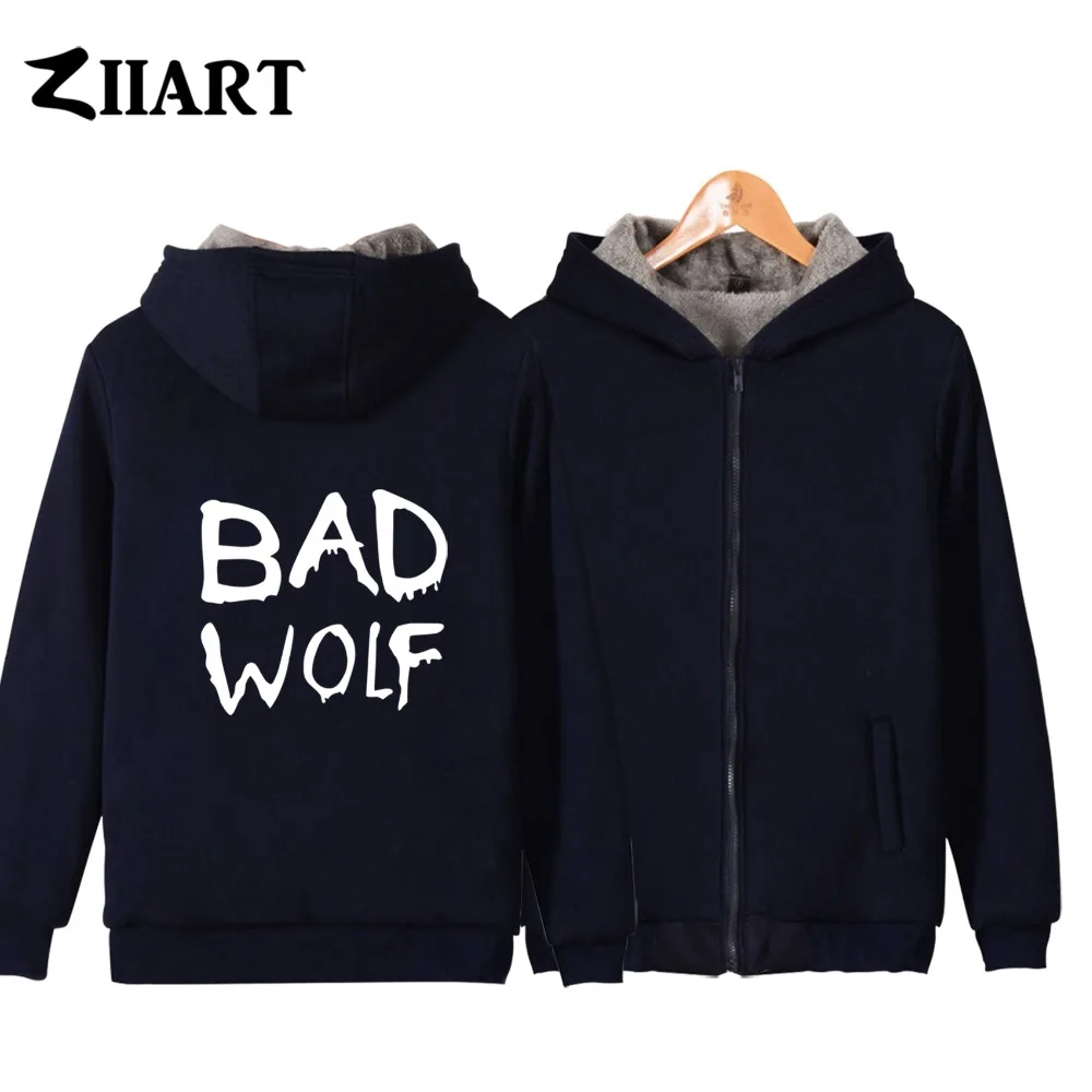 Парная одежда с надписью «Bad Wolf» для мальчиков и мужчин на молнии; сезон осень-зима; бархатные парки; ZIIART