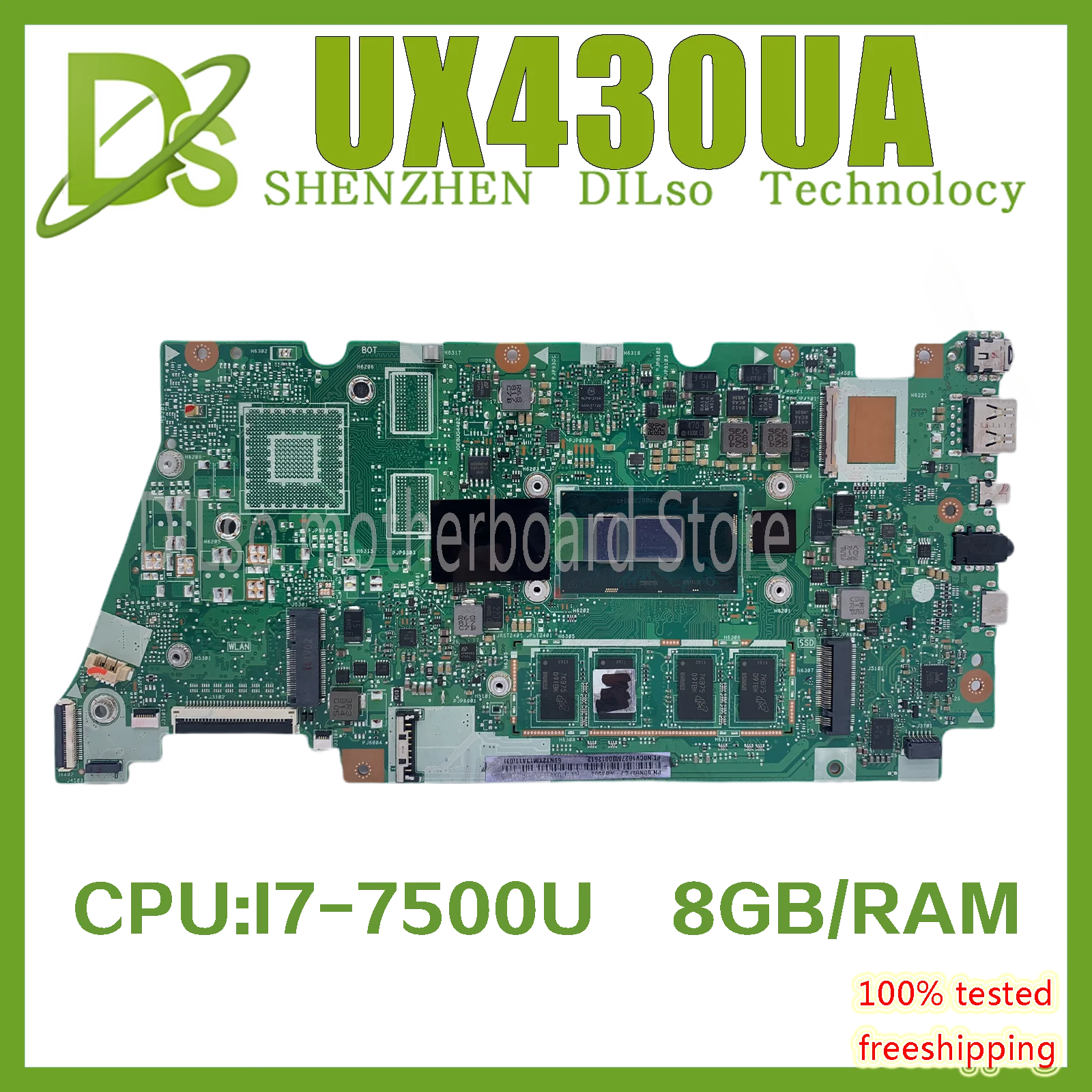 KEFU UX430UA Motherboard For ASUS UX430U UX430UQ UX430UQR UX430UN UX430UAR Laptop Motherboard original i7-7500u 8GB 100% Test best pc motherboard for music production