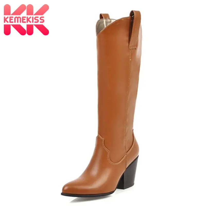 KemeKiss Knee High Boots For Women Fashion Daily Walk Square Heel Shoes Patchwork Vintage Female Botas Size 34-43 | Обувь