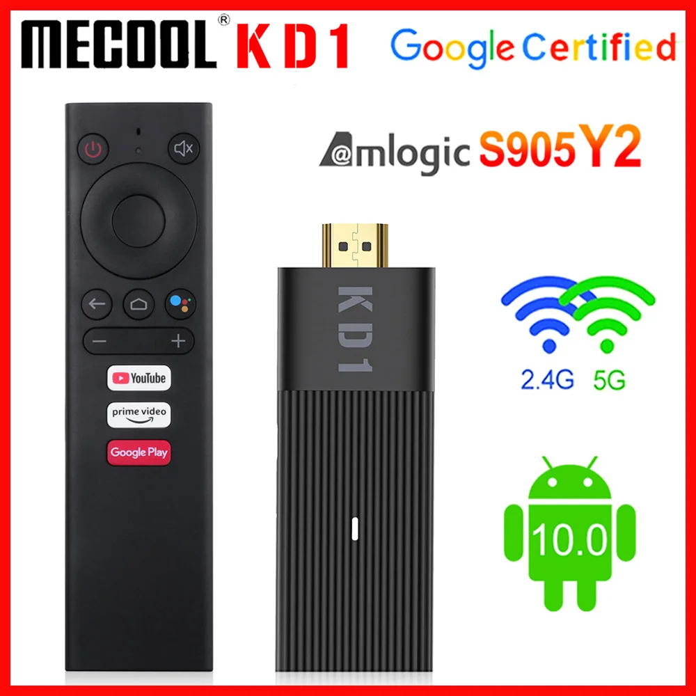Mecool KD1 Android 10 TV Stick Global Version Smart Mi ni TV Dongle 2GB RAM 16GB ROM Amlogic S905Y2 2.4G/5G WiFi BT4.2 4K HDR10